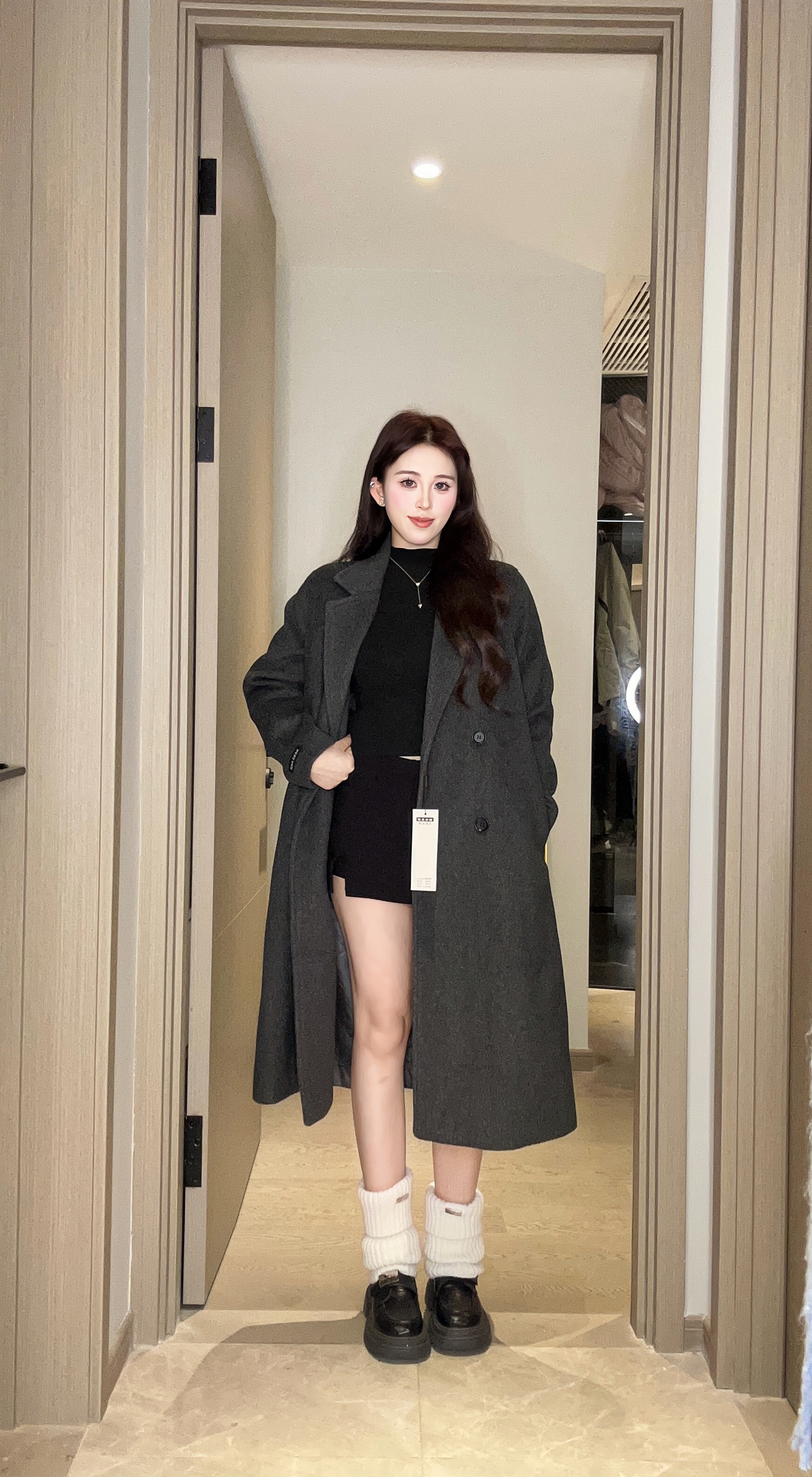 【韩剧女主】正肩款加棉韩版气质爆款长款大衣9958