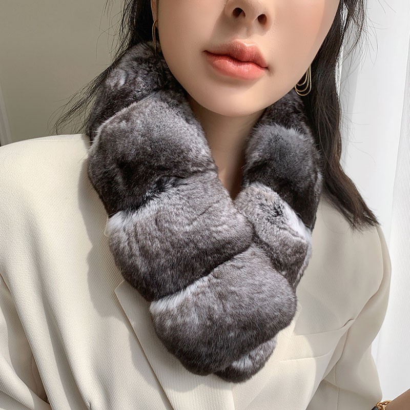 龙猫真毛围巾女青紫兰栗鼠本色围脖保暖神器超柔软围脖真皮草护脖