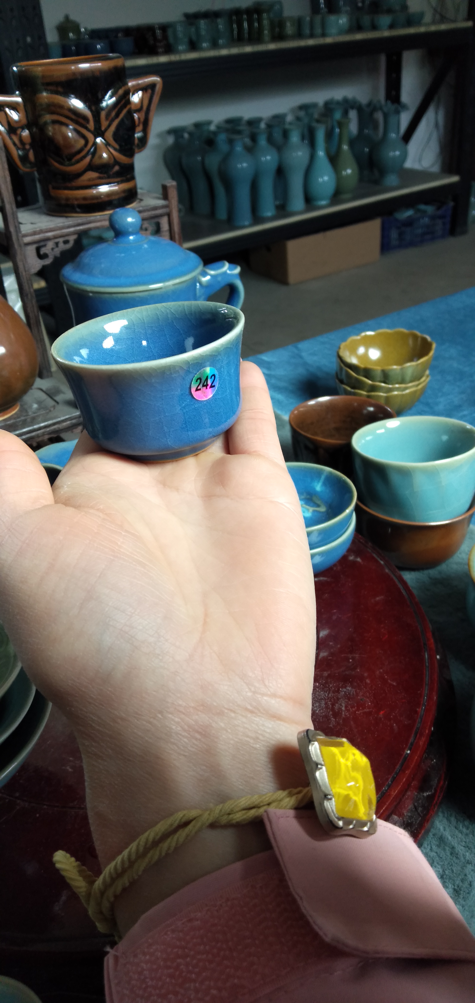 珍珠蓝小马蹄杯，郭遂工艺汝瓷