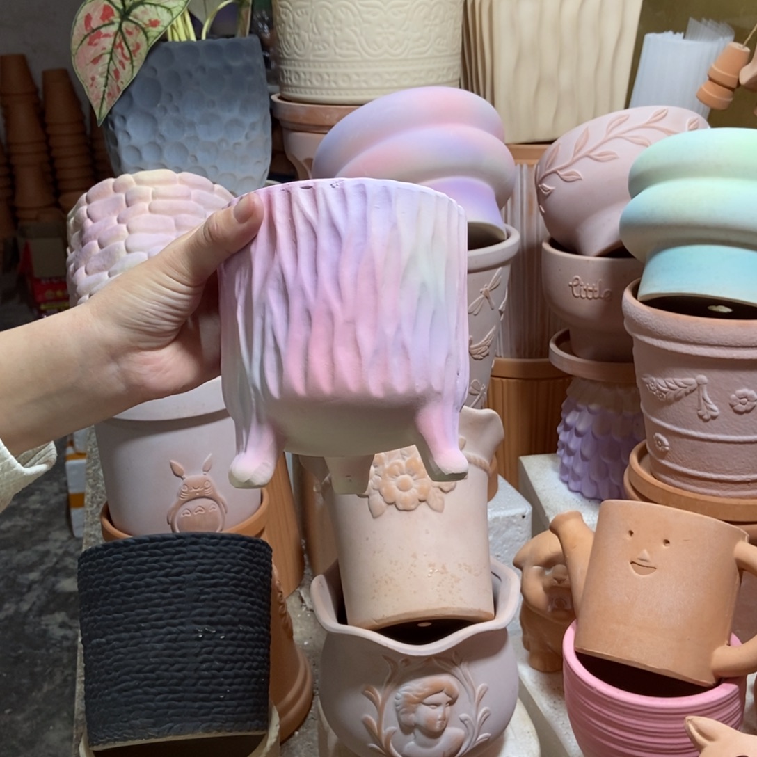 13×14彩色三脚树纹盆 粗陶1个