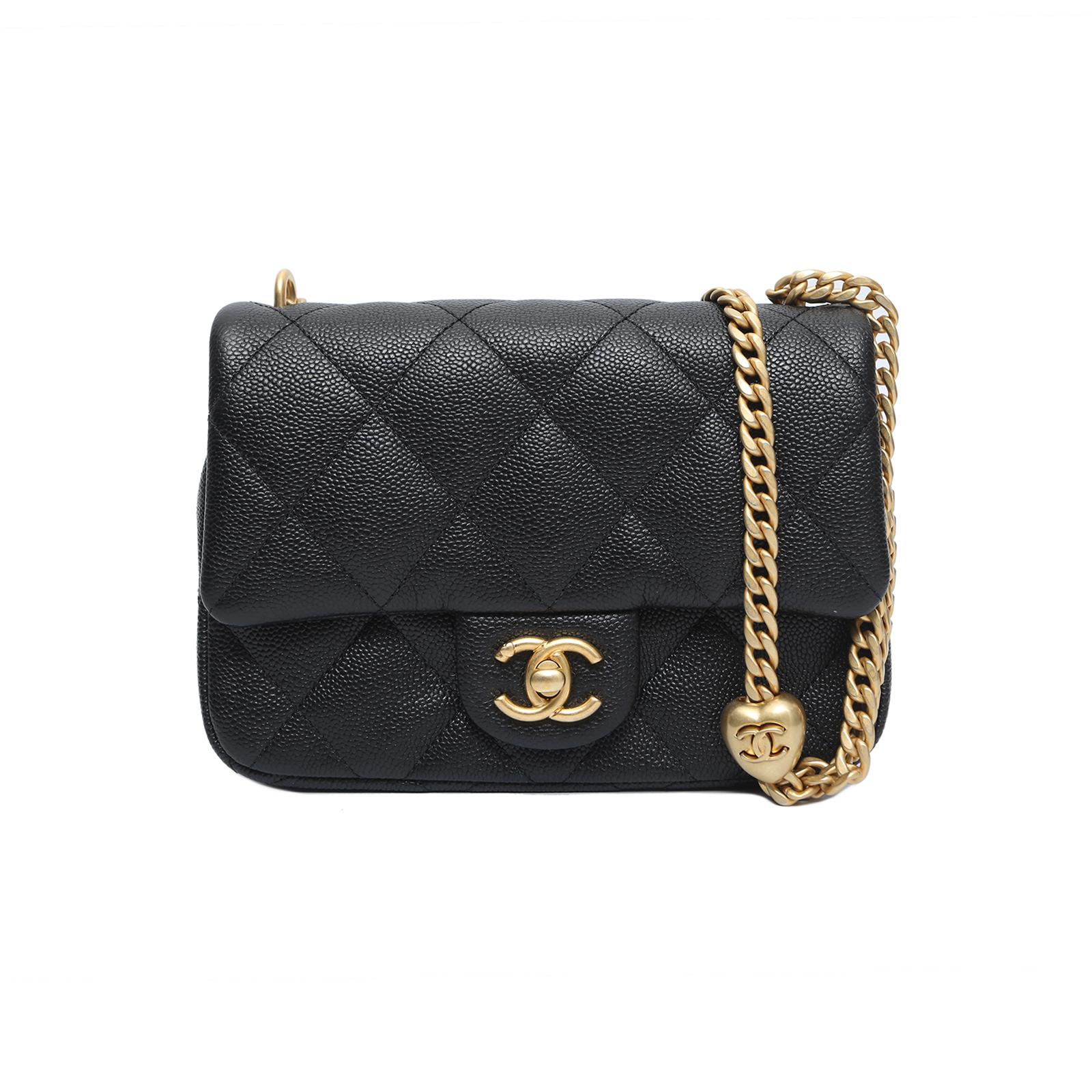 全新未使用 Chanel/香奈儿 小花双双 23P CF口盖包 黑色 爱心金球