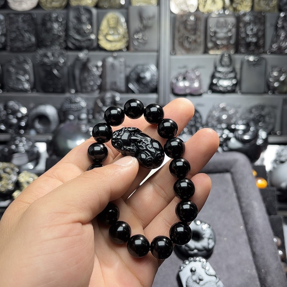 源***选黑曜岩未镶嵌手链