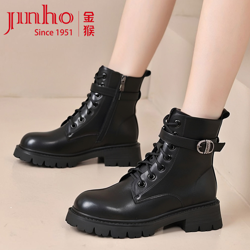 Jinho/金猴新款拉链休闲粗跟厚底马丁靴英伦风靴子女鞋SQ49113A