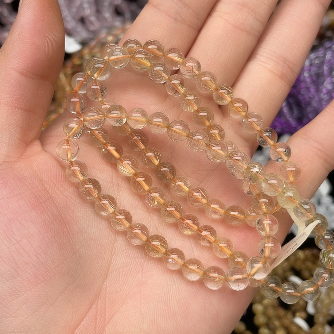 水晶手链未镶嵌金发晶6.8三圈