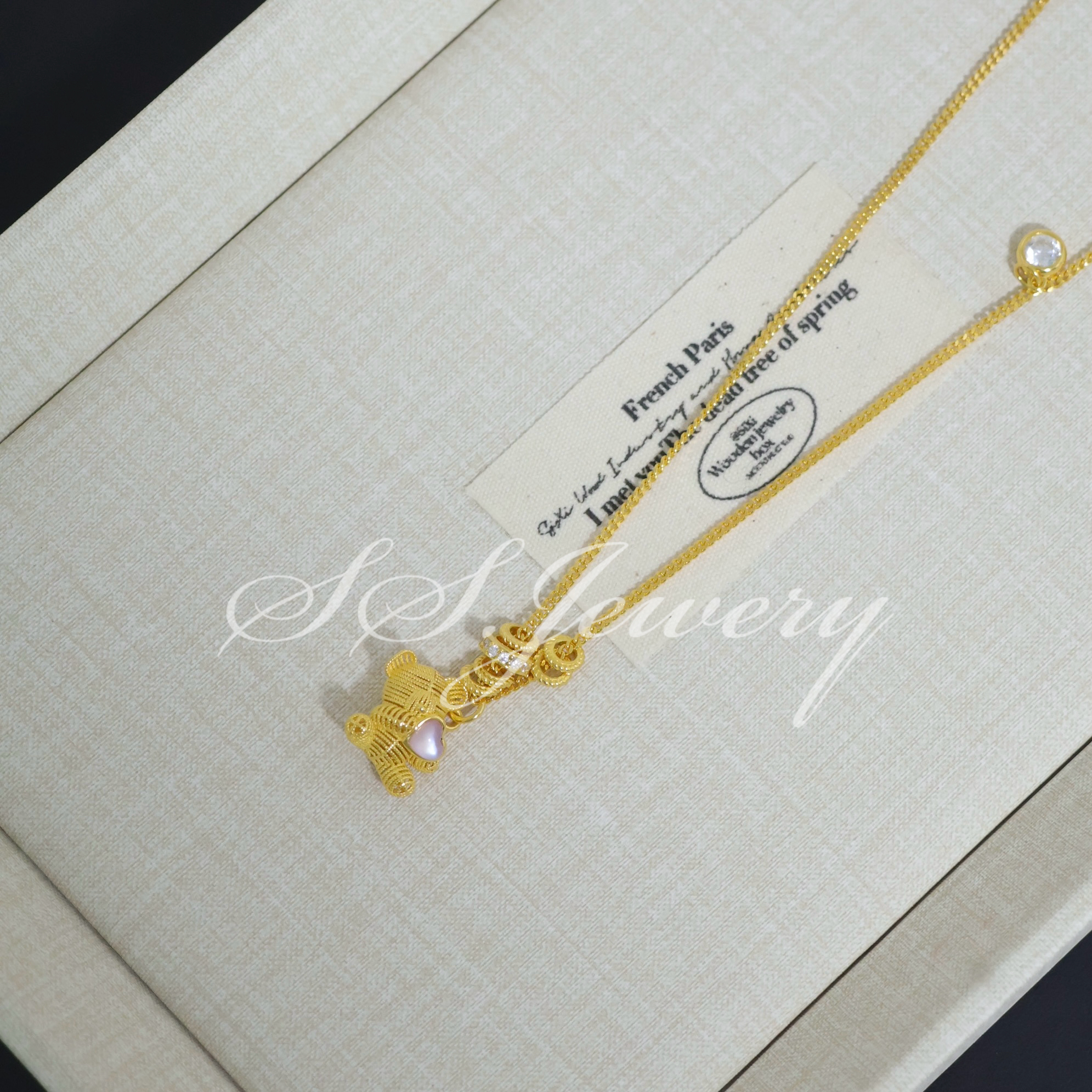 链子925银合成锆石 SS JEWELRY甜心小熊梦幻公主项链奢华富贵银饰