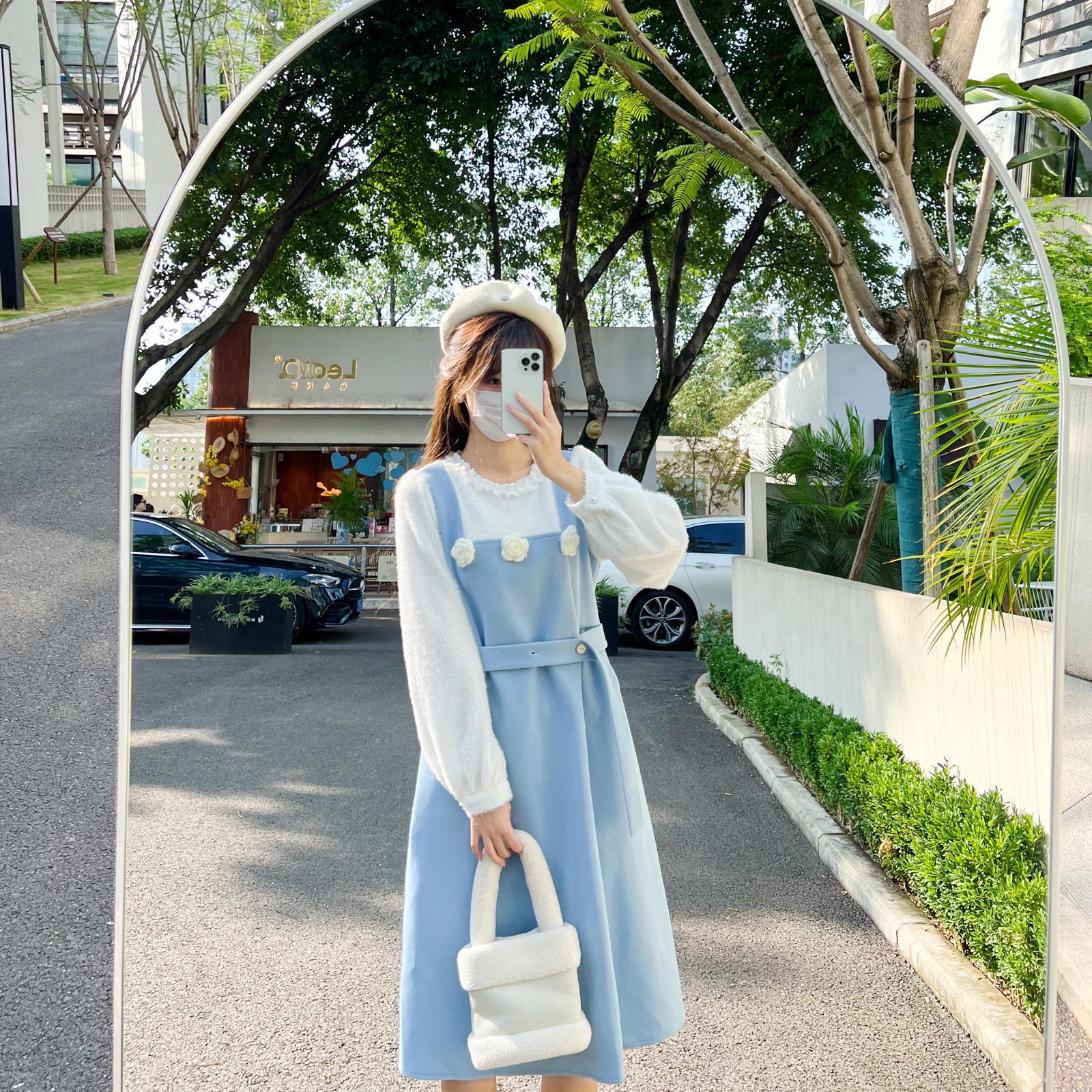 花崎鹿原创岚山雪设计学院风中长款减龄呢子厚连衣裙秋冬内搭宽松