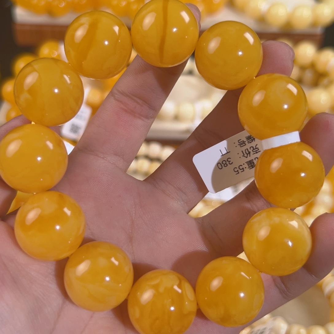 琥珀未镶嵌手链55g焦皮同料圆珠20mm tt