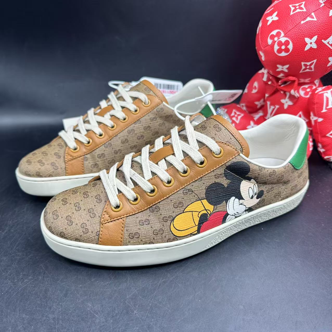 95新 GUCCI/古驰 棕老花米老鼠板鞋39.5欧码ddm2012