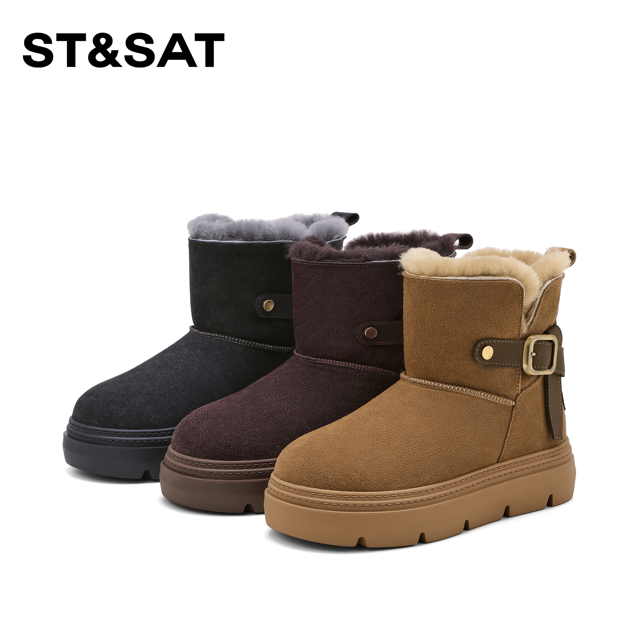 St&Sat/星期六厚底短筒雪地靴女2026新款冬加绒加厚防滑鞋
