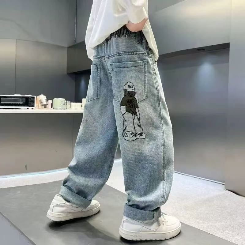 男童春装裤子2025新款软牛仔裤童装秋季长裤韩版洋气休闲直筒裤潮