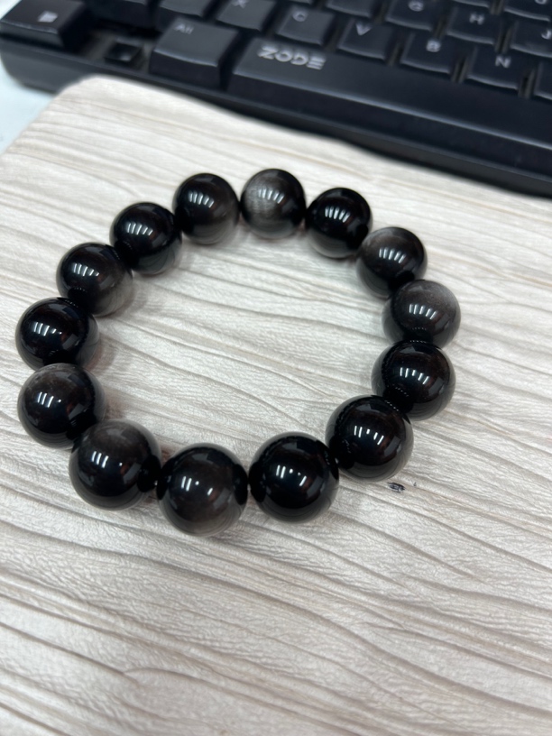 铜合金手链 11149 银黑石珠珠手串15mm左右