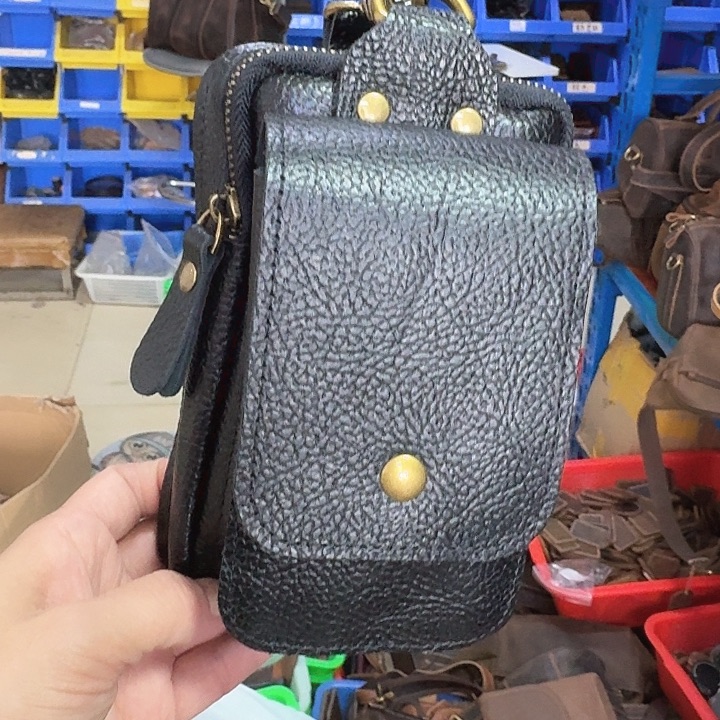 真牛皮男士手机腰挂小包3304黑色