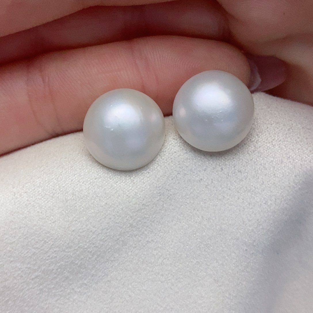 【闪购商品】拼合珍珠（马贝珠）耳饰银S925镶嵌15-16mm