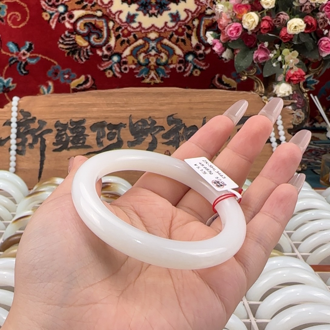 和田玉未镶嵌手镯天然新疆和田玉羊脂白玉手镯柔光窄版油糯