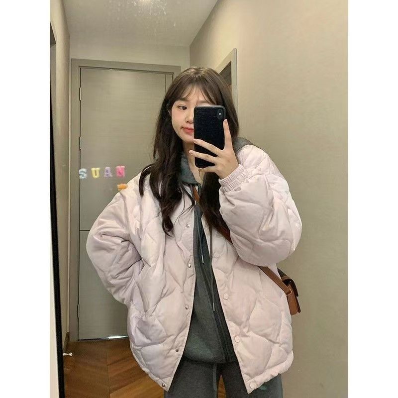 631菱形格宽松保暖棉服过冬加厚女士棉衣外套免洗休闲时尚