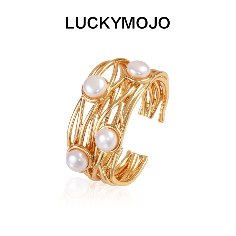LUCKYMOJO 925银戒指 轻奢气质法式复古纹理戒指女生小众饰品