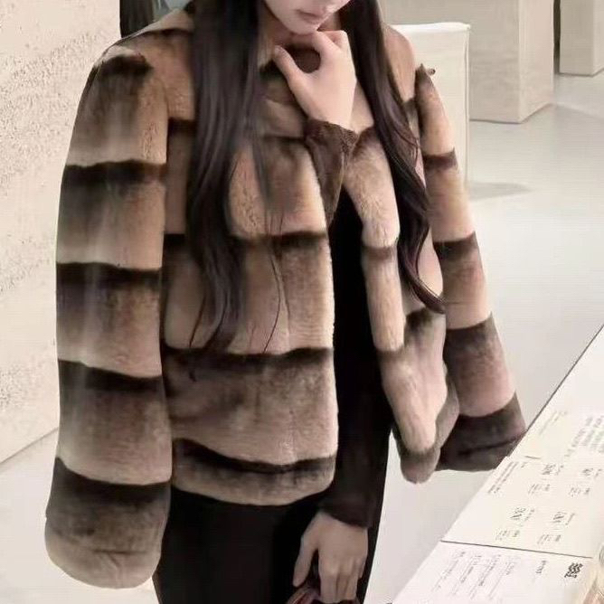 【雪山冬日晕染】立领龙猫外套2025新款仿獭兔毛毛短款上衣高级感