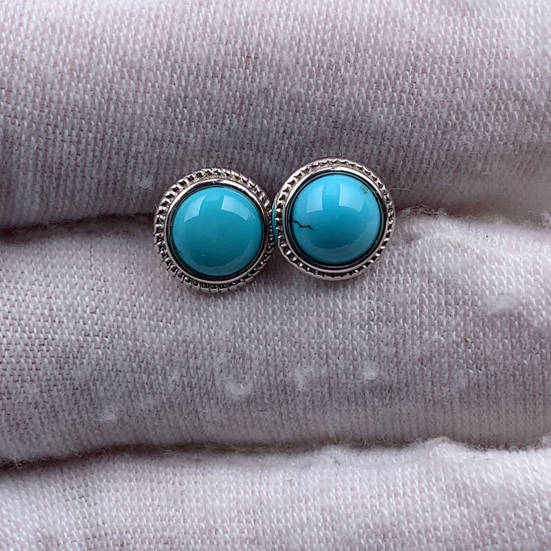 绿松石耳饰银S925镶嵌兰**~