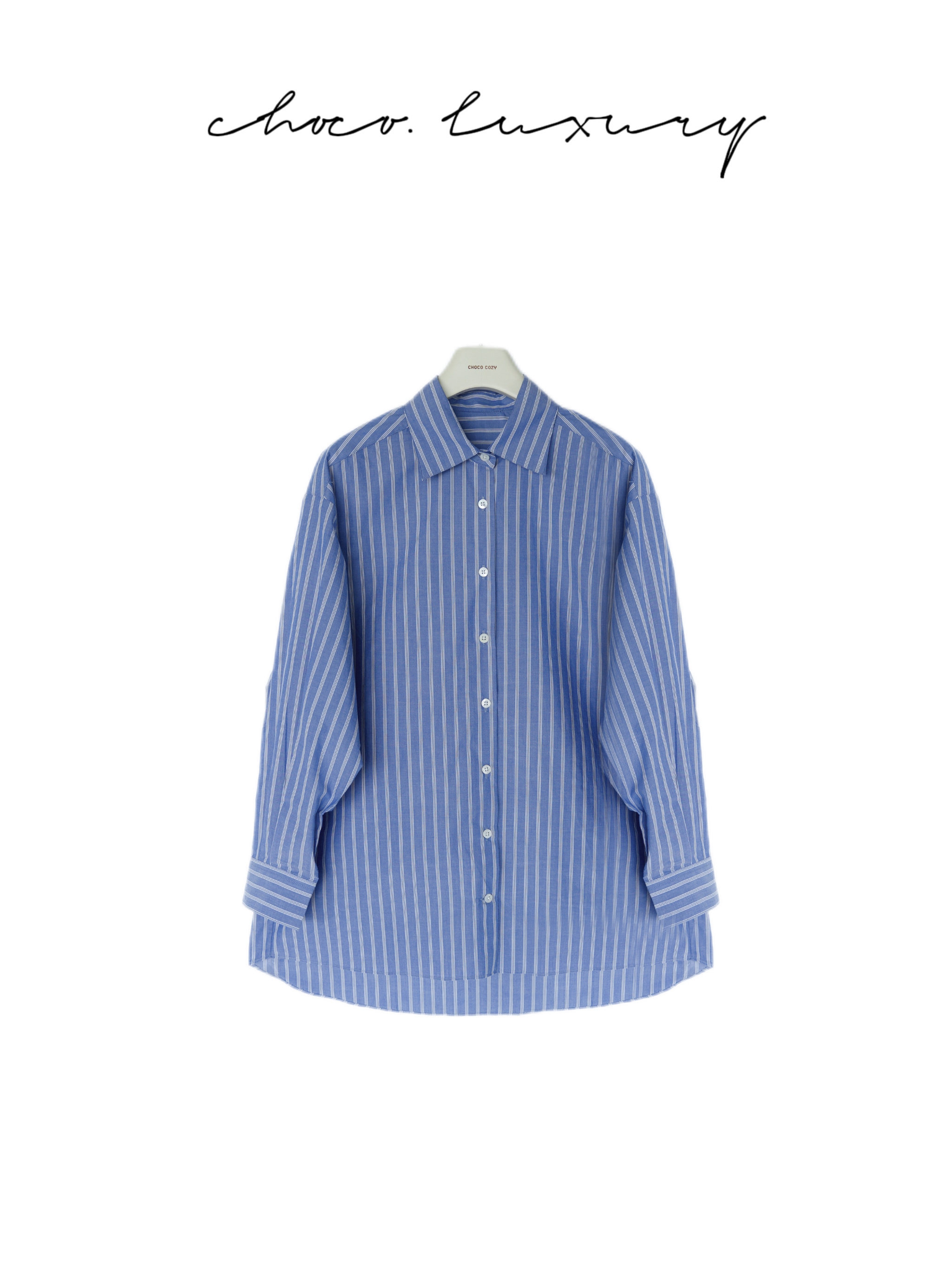 CHOCO【 LUKA 】棉府绸  法式蓝条纹慵懒宽松衬衫 C1285