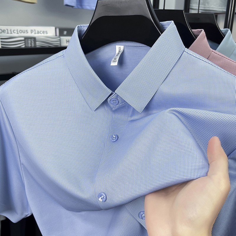 7120含莱赛尔桑蚕丝短袖无痕免熨衬衣中年薄款男士商务衬衫休闲