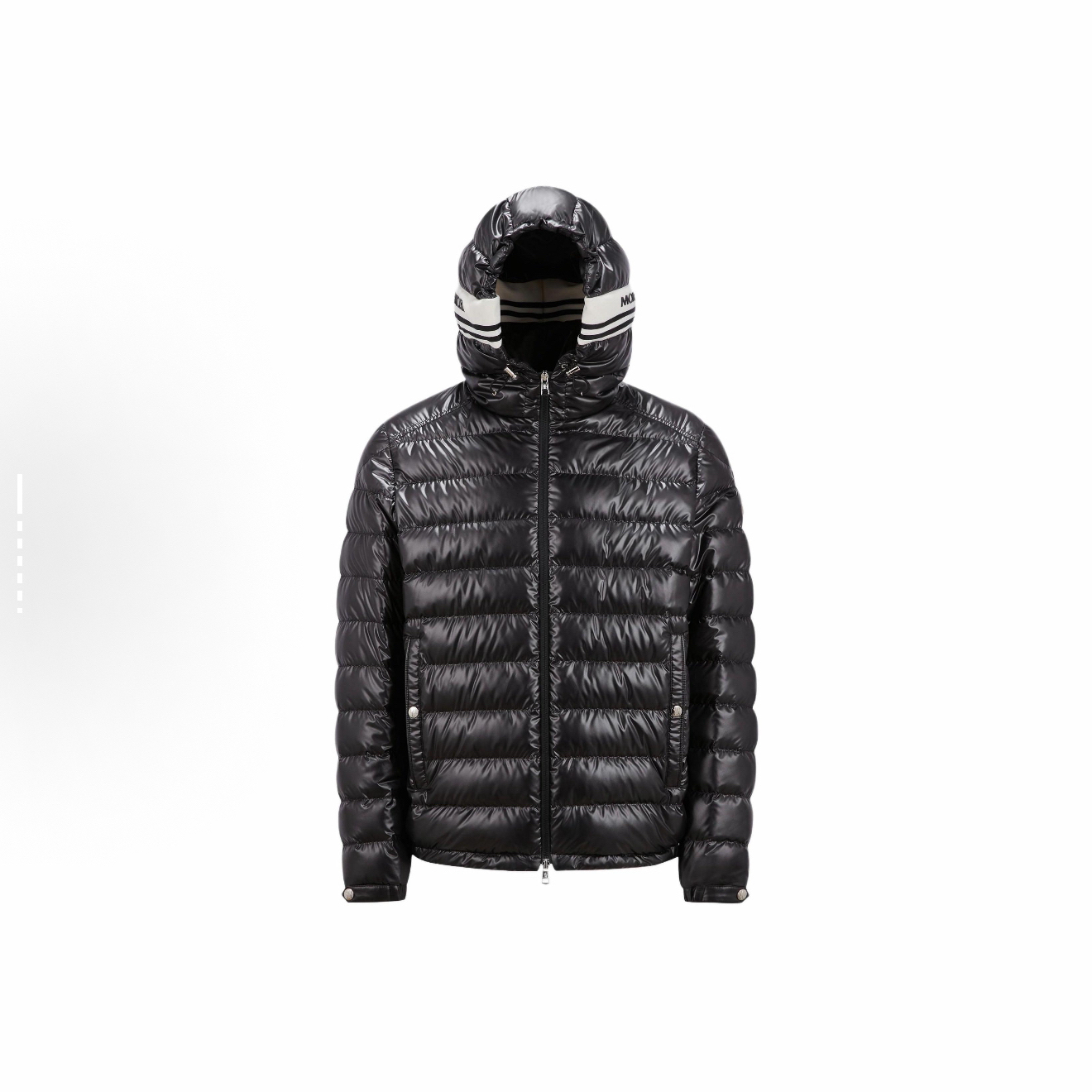 未使用 MONCLER 蒙口 帽子白色条纹logo黑色薄款羽绒服