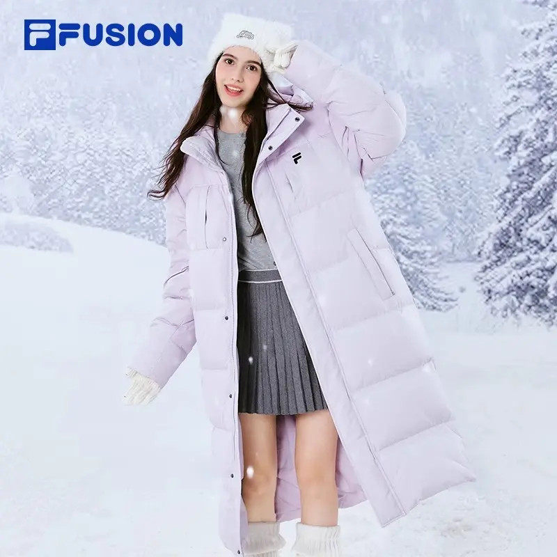 FILA FUSION斐乐潮牌长款羽绒服2025冬季新款连帽外套T11U543904F
