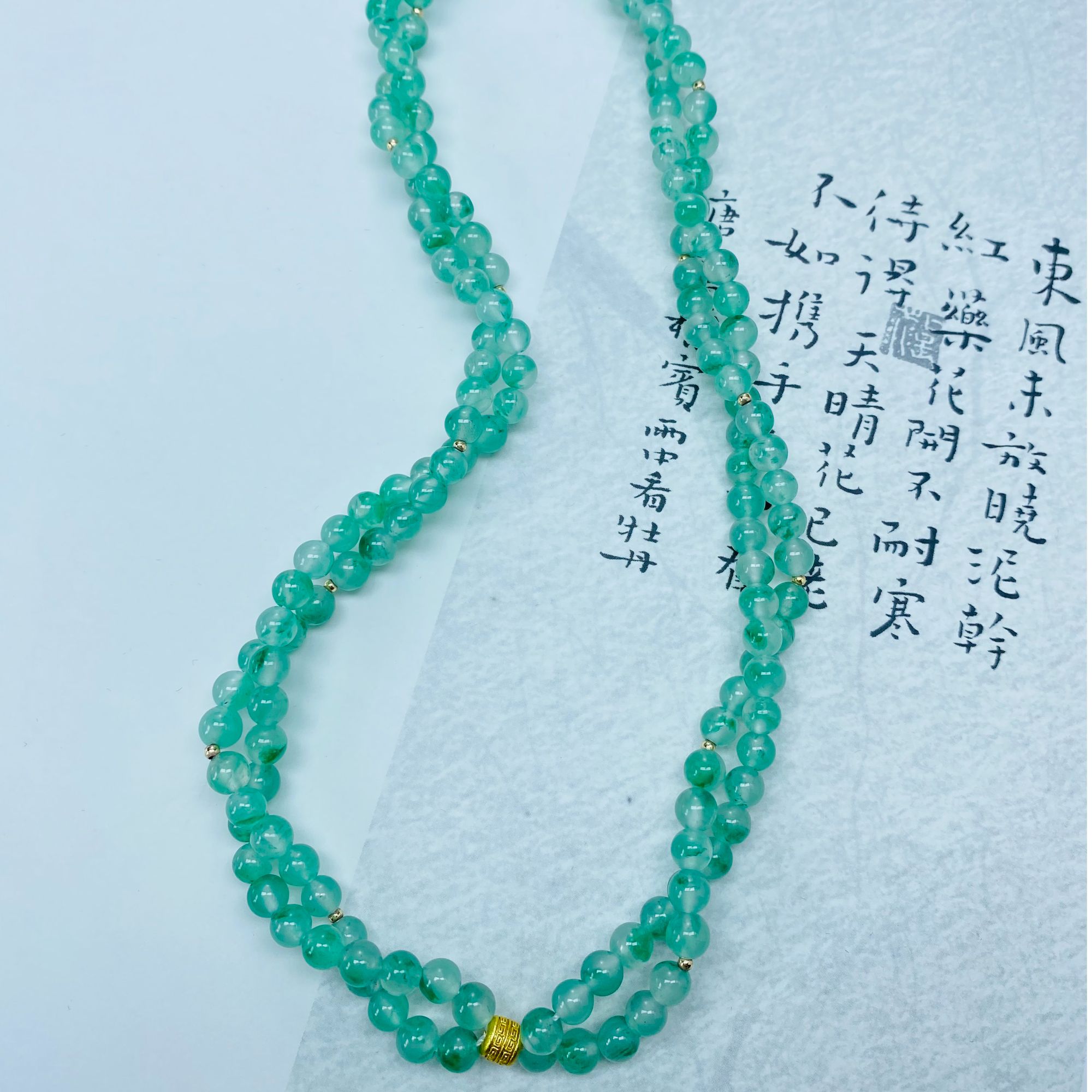 非洲翠麻花项链手工新中式时尚百搭绿色中古长链素款手工国风