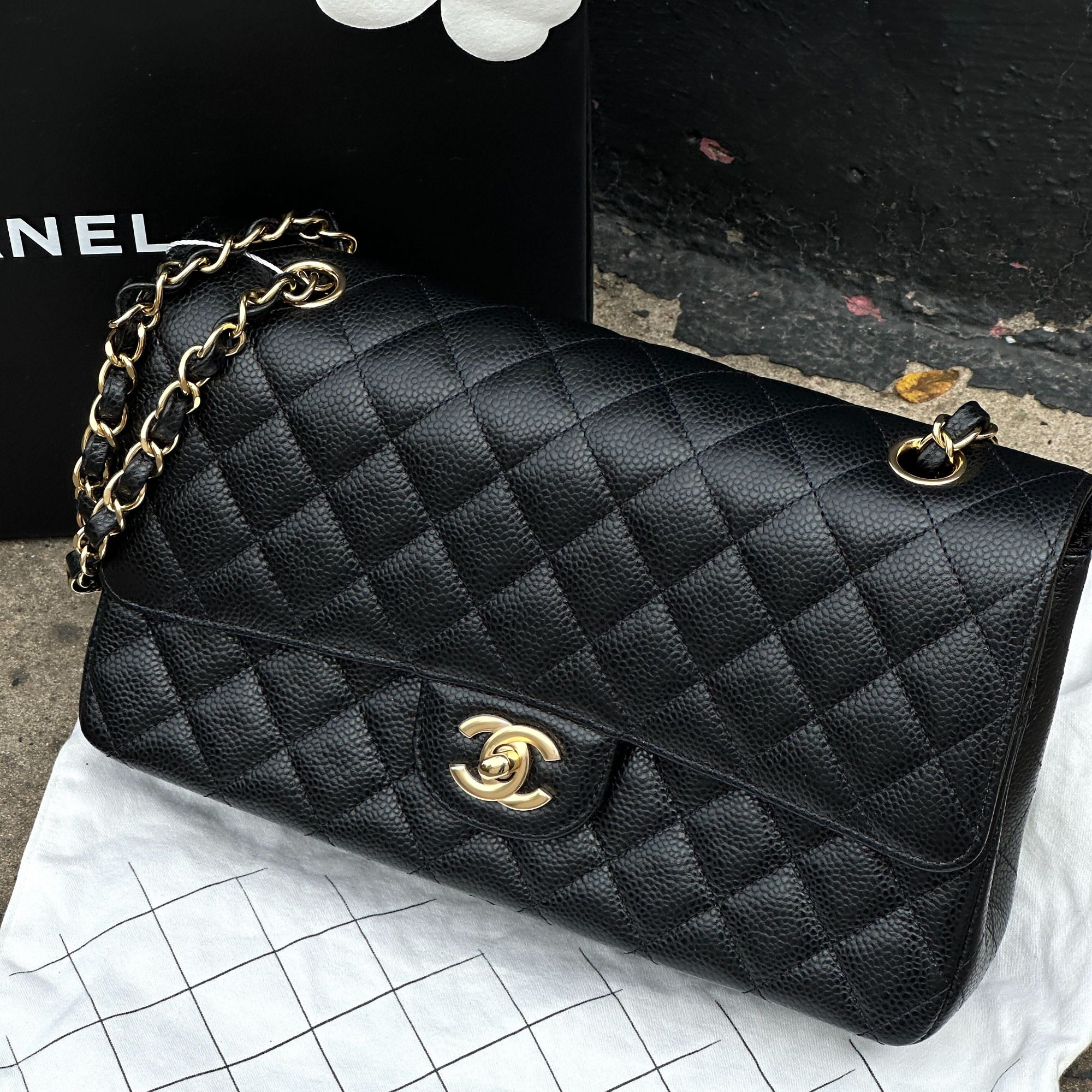 99新 Chanel/香奈儿 CF黑金荔枝纹链条包