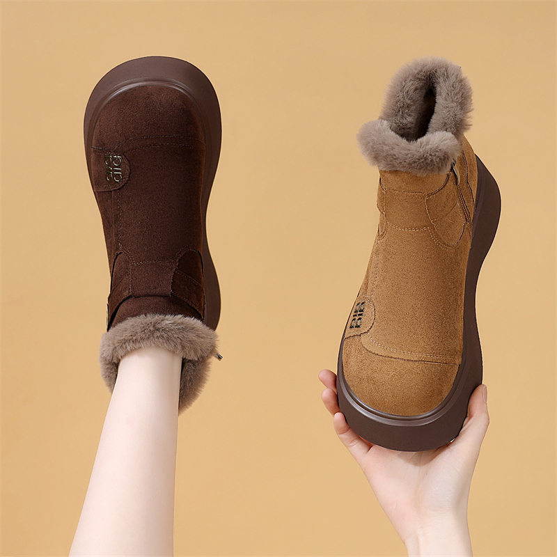 时尚厚底加绒勃肯短靴女2025冬季新款防寒保暖软底轻便棉靴大码41