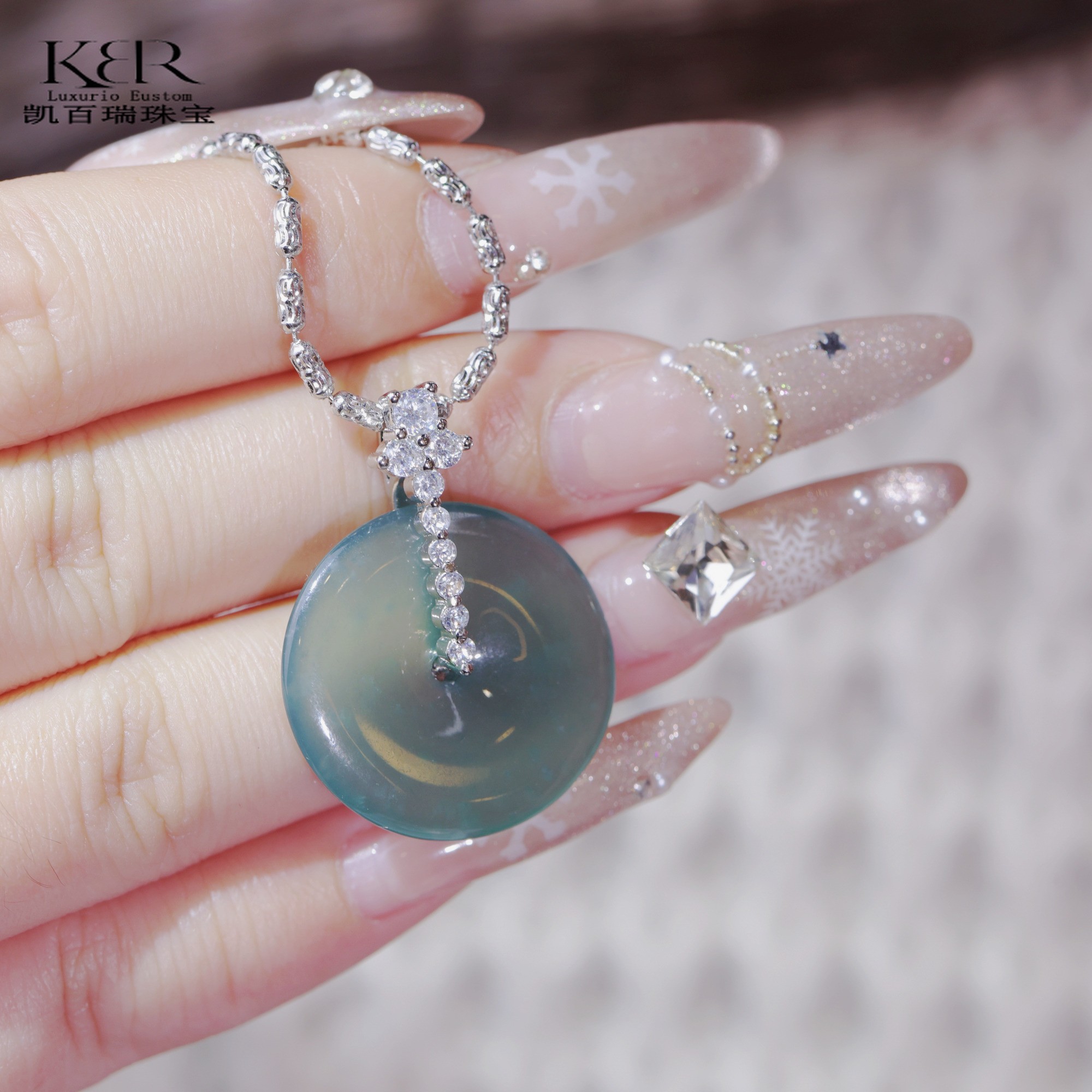 高定设计款A货翡翠高冰种高定款平安扣吊坠挂坠 KBR0303019