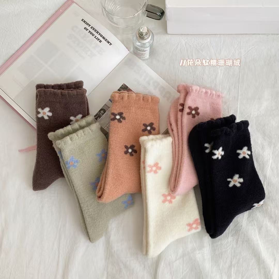 现货   2025小雏菊毛绒袜儿童M家中筒袜女童袜12双装24848