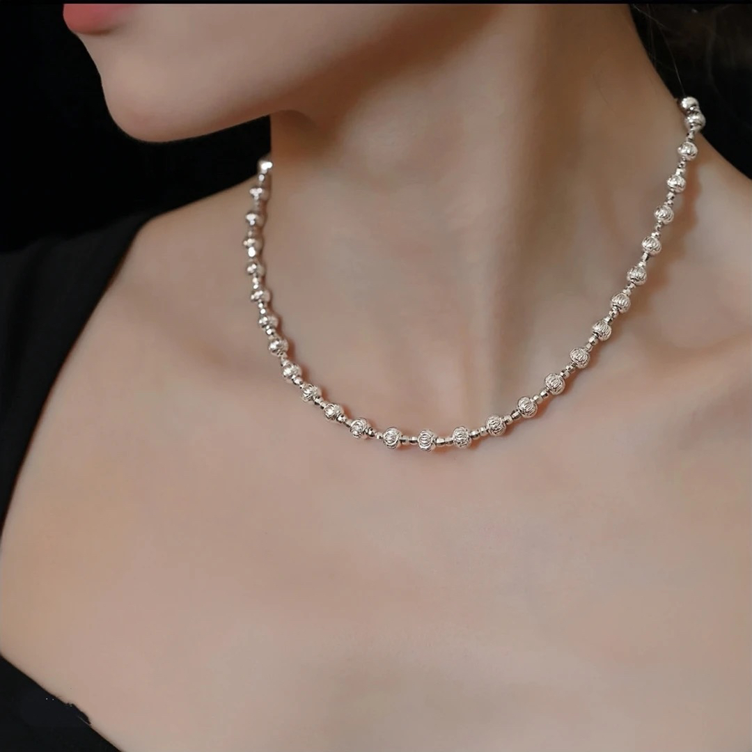 链子925银 纯银灯笼蹦迪珠满串项链年款宴会款4nn