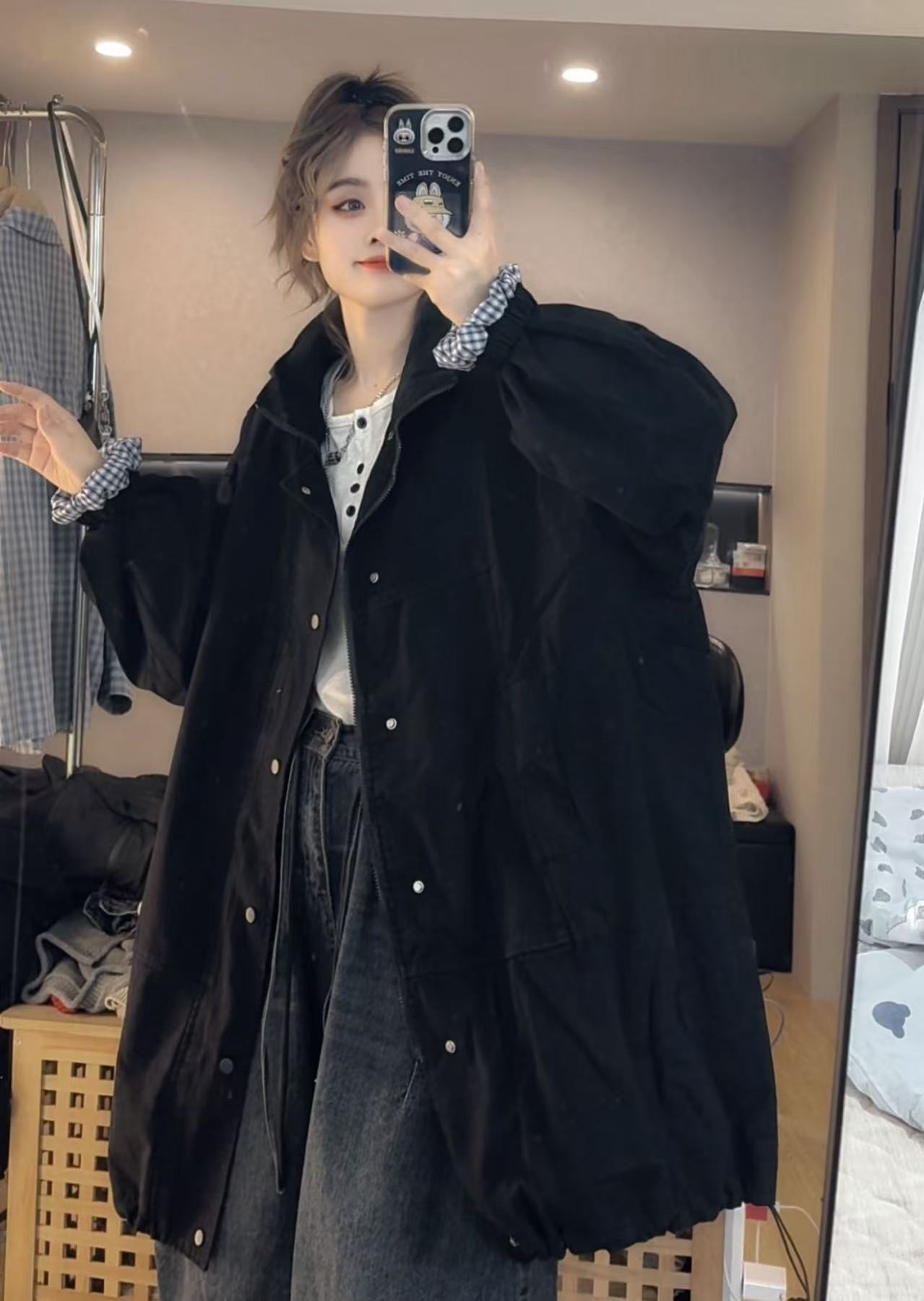 柚柚酱秋季新款百搭时尚宽松休闲抽绳风衣