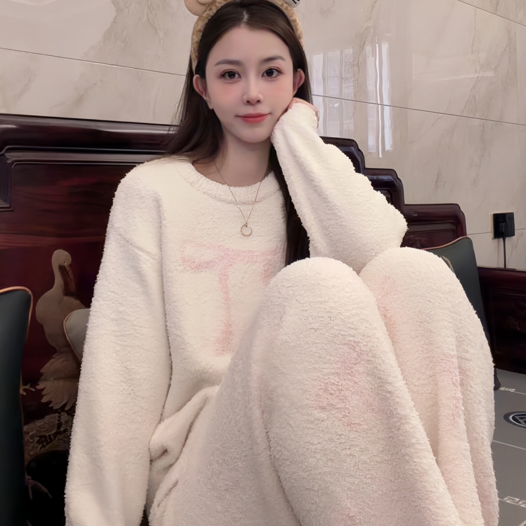 软绵绵半边绒睡衣家居服套装可外穿