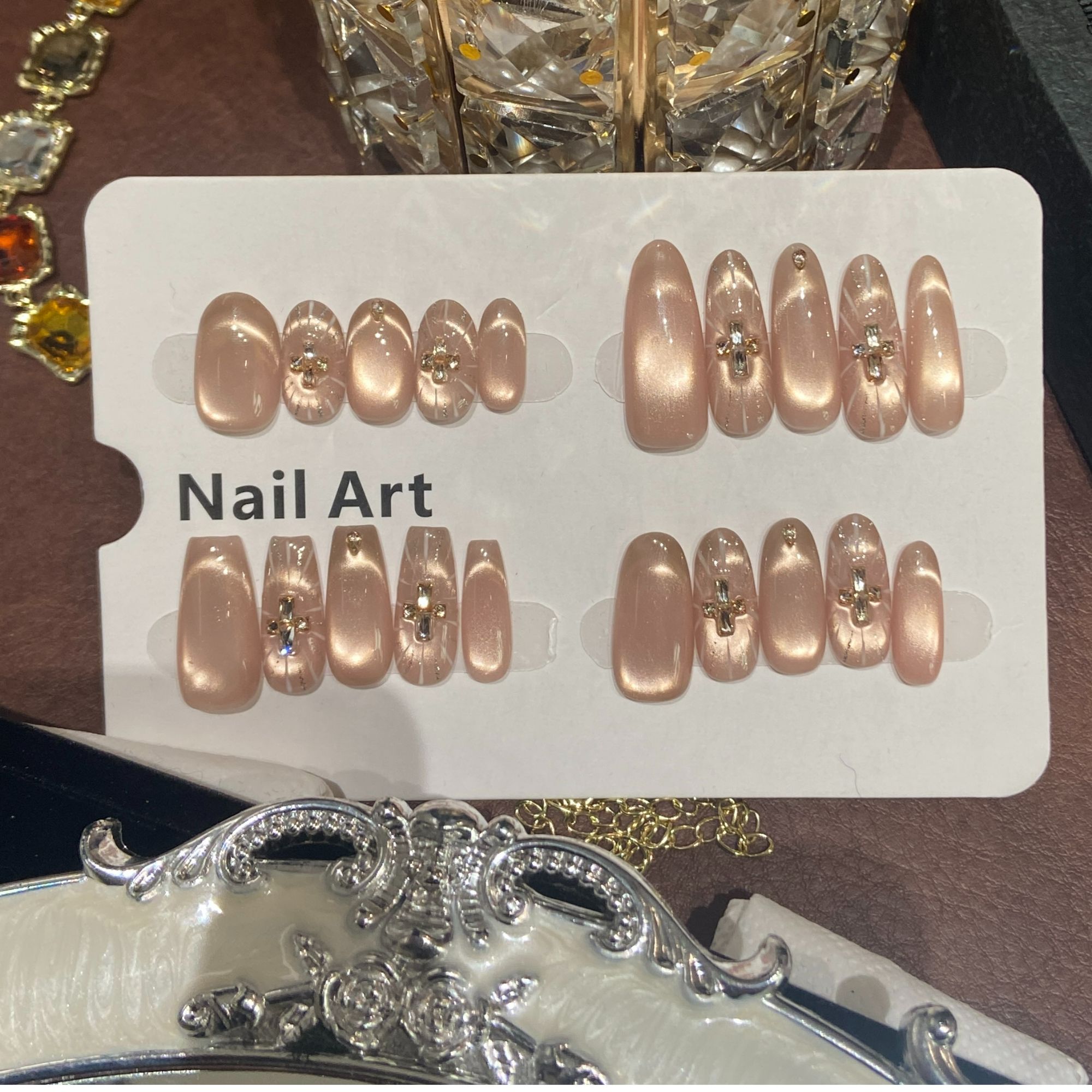 【神域圣光·财宝】十字架猫眼改版高级设计师小众裸色纯手工穿戴甲