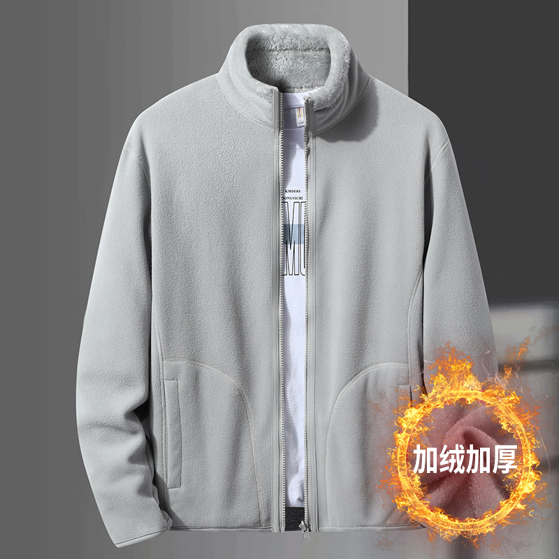 冬季加绒加厚保暖外套男女大码户外御寒双面穿抓绒衣88060