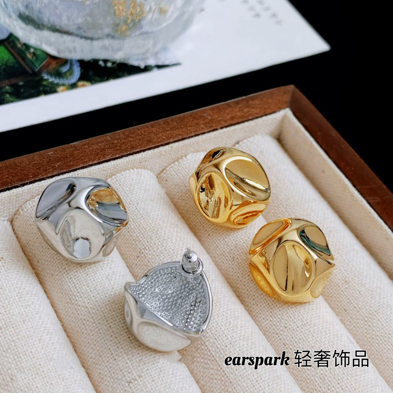 EarSpark 铜合金耳饰 日韩金色简约几何耳钉冷淡风个性百搭素款