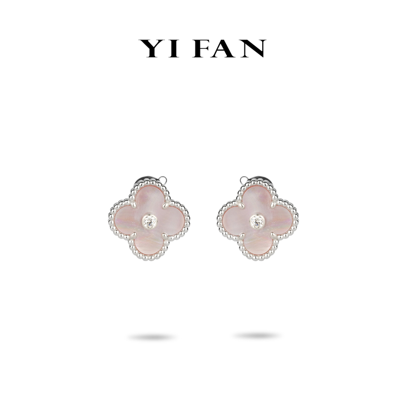 925银合成锆石耳饰 一梵  3412-粉贝四瓣花简约耳环
