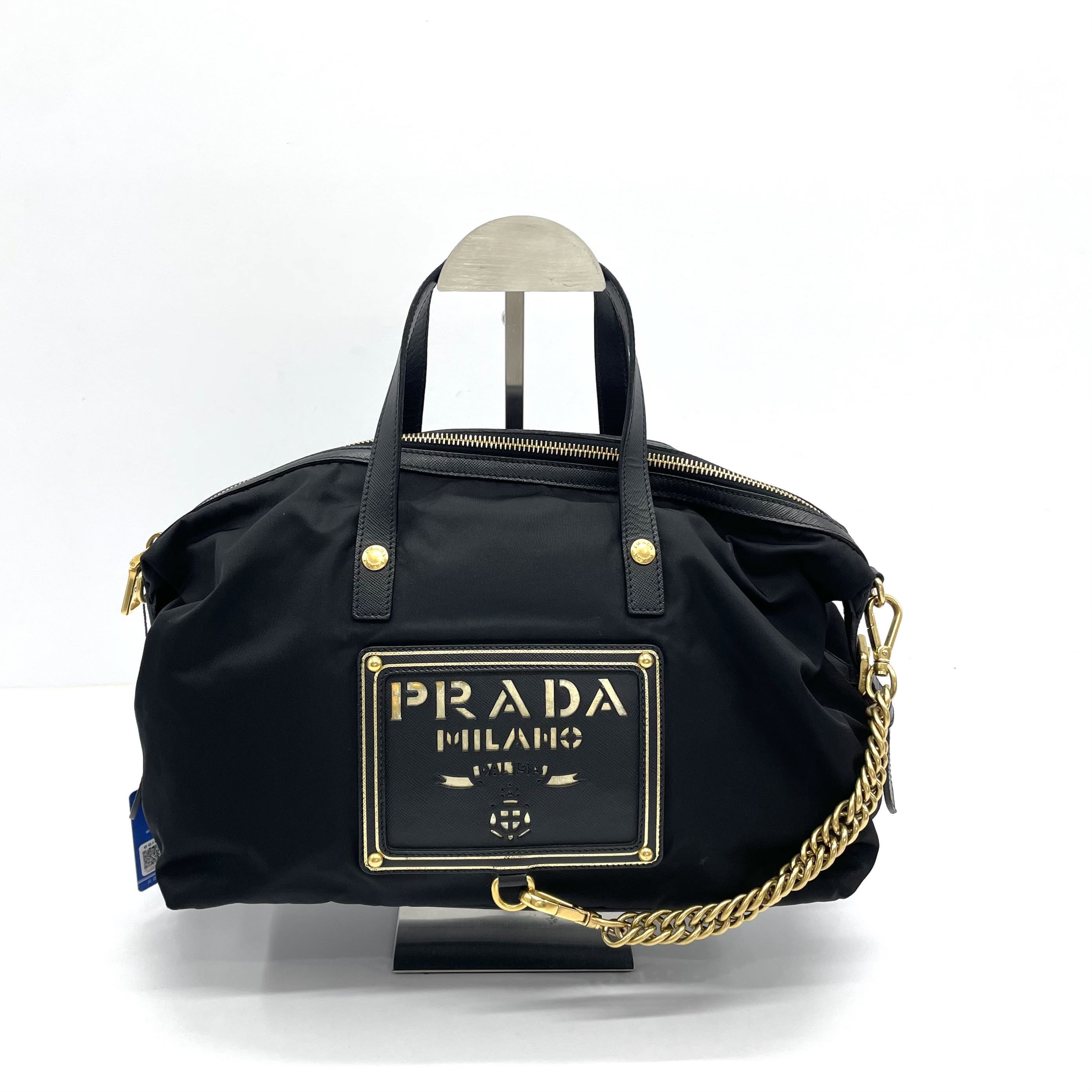 95新 Prada/普拉达 98新 黑色尼龙帆布托特包 