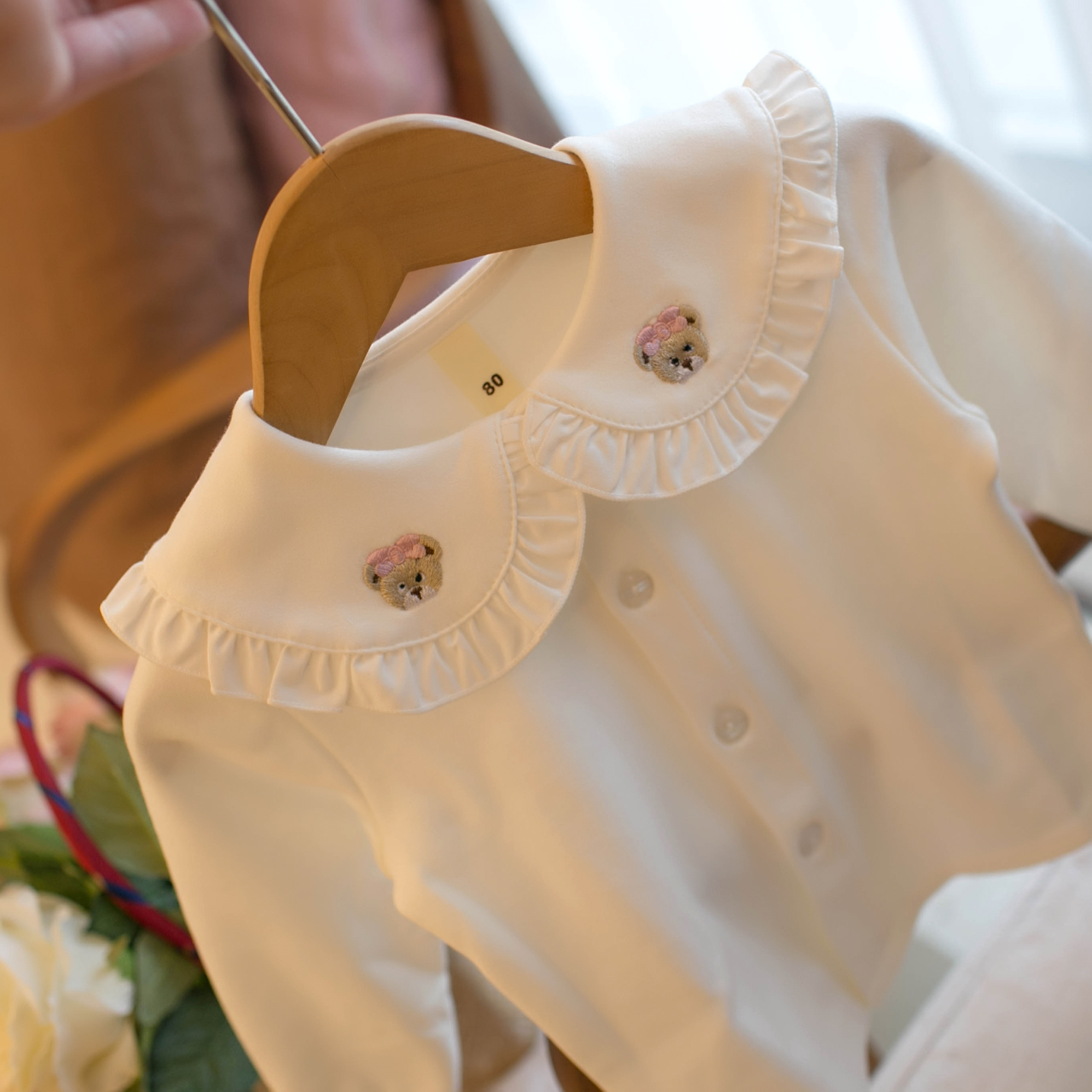 2025春款女童小熊翻领衬衫打底衫