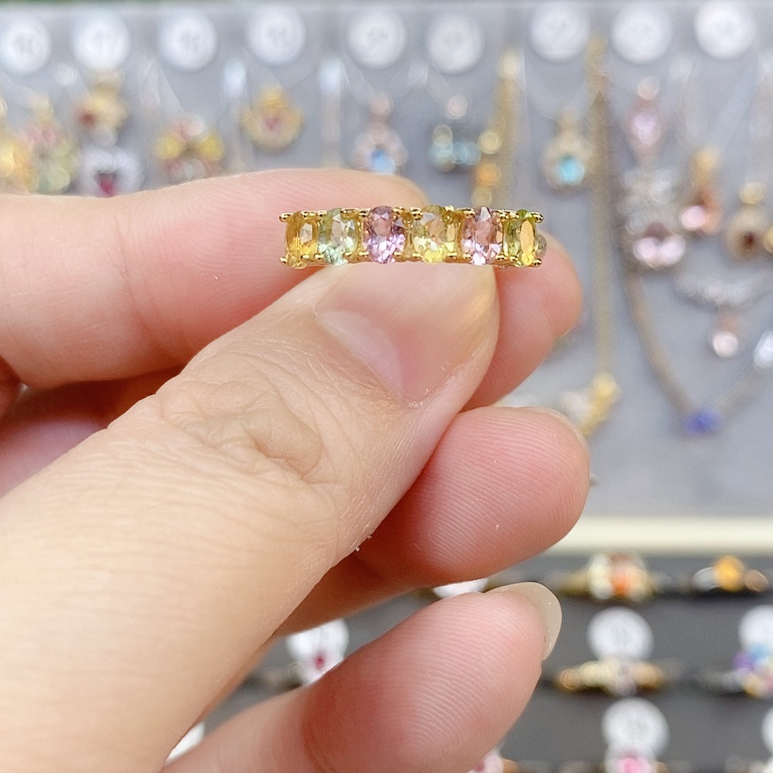 碧玺戒指银S925镶嵌排戒