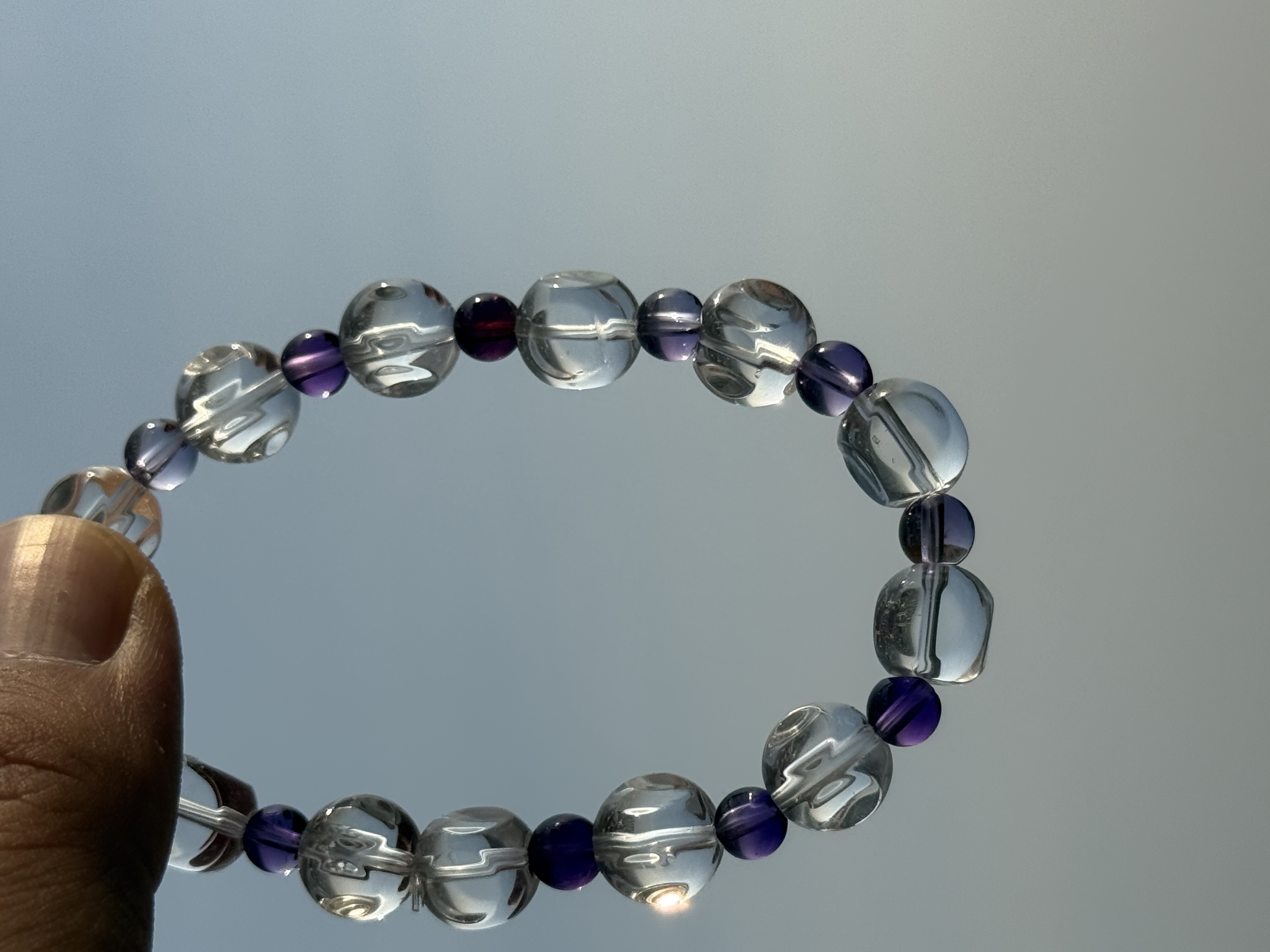 紫水晶加白水晶的天然水晶手串小众设计饰品