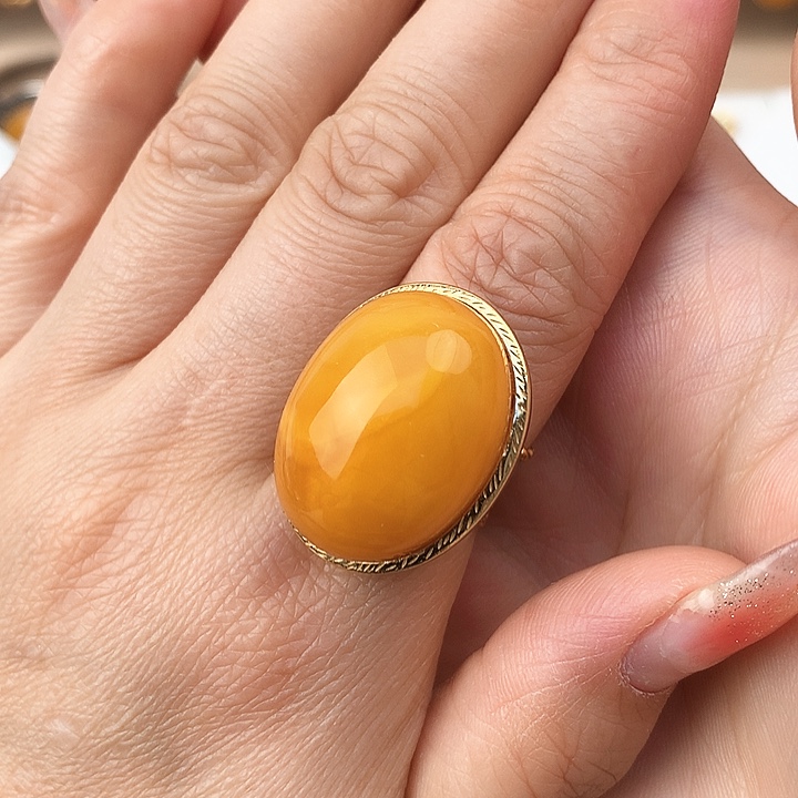 蜜蜡戒指银S925镶嵌戒指