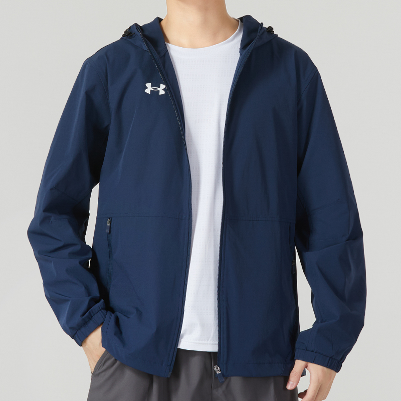 UA安德玛男装外套2024新款足球运动训练连帽夹克风衣21600411-408