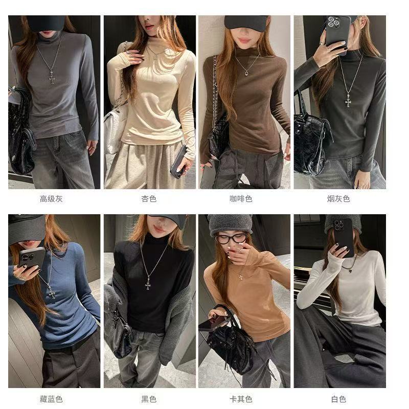 半高领千金风长袖保暖不掉色T恤圆领【E区】4051