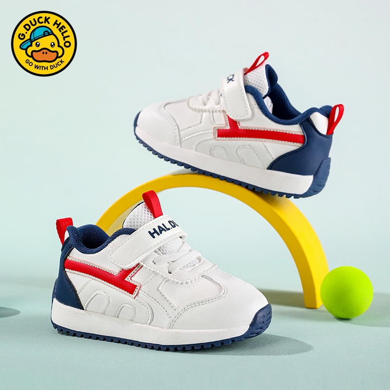 小黄鸭儿童皮面防水休闲运动板鞋秋季新款小男孩机能宝宝学步鞋子