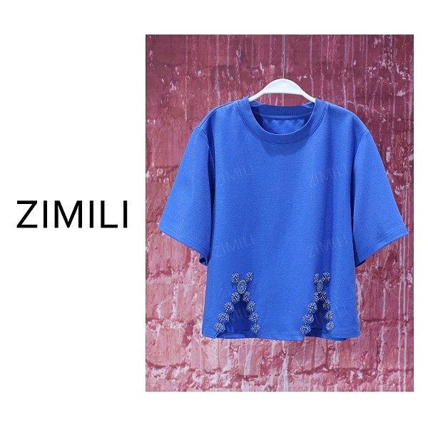 【亮哥女装】2025欧版设计师景泰蓝钉珠时尚休闲高克重短袖9558-B8