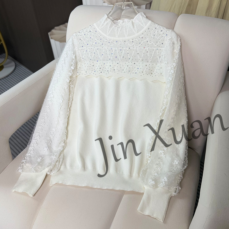 长袖常规袖秋季女新中式时尚毛针织衫套头拼接打底衫高领毛衫百搭