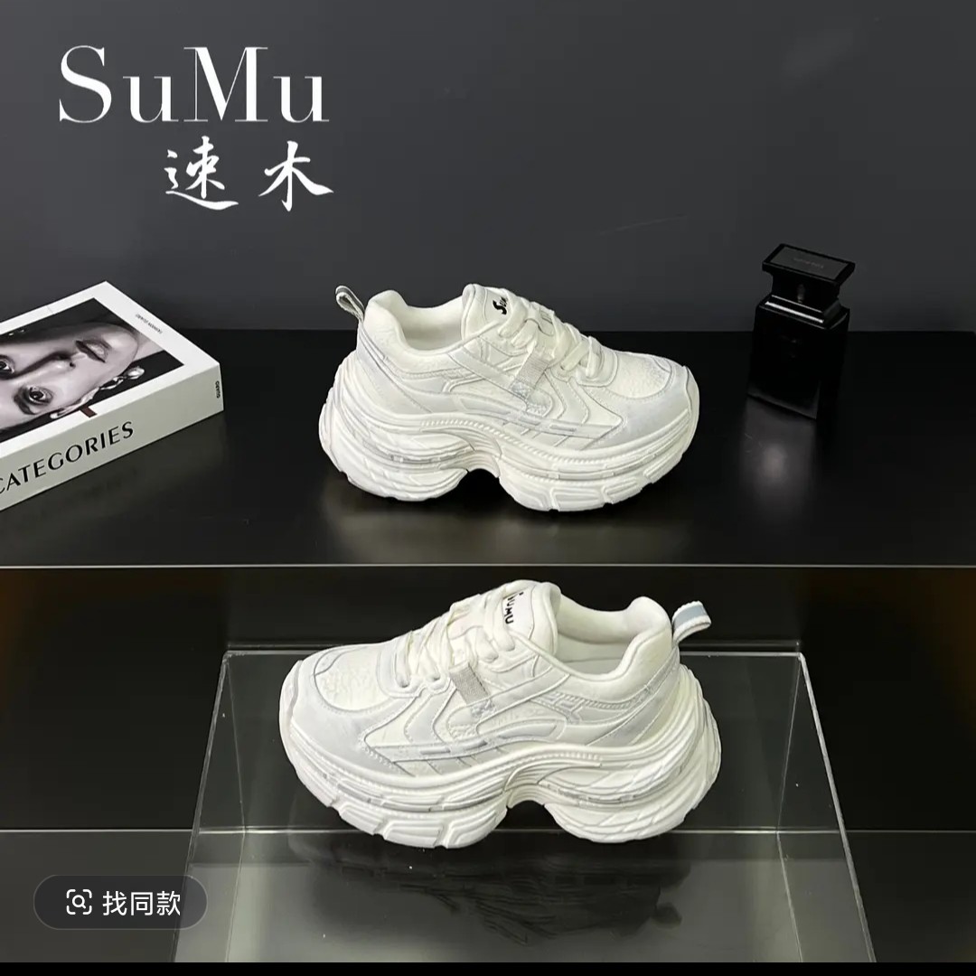 做旧拼色女鞋ins潮2025早春季新款休闲运动增高真皮复古老爹鞋瑷
