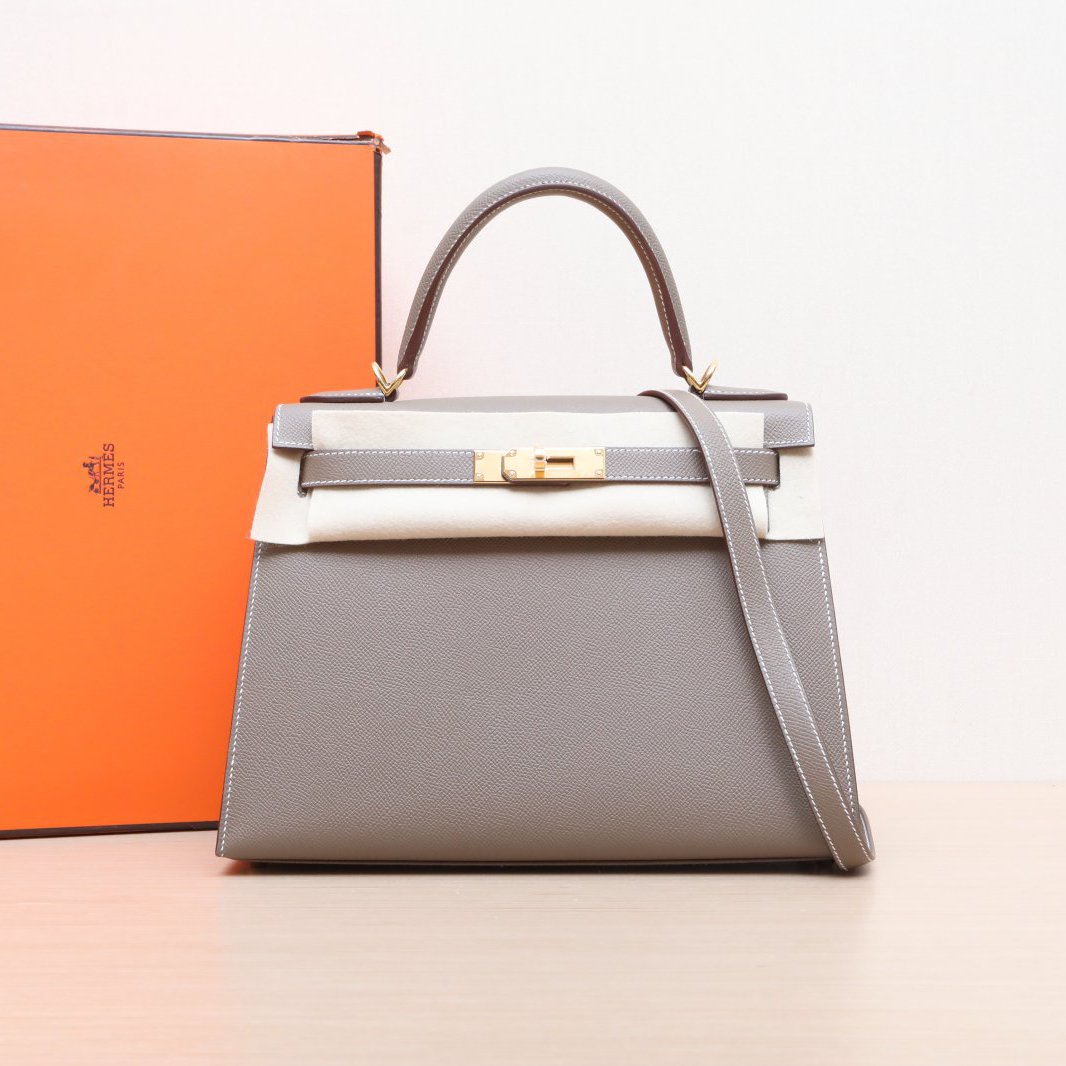 99新 Hermes/爱马仕 【小花Han】Kelly 28 大象灰 Ep B刻 金扣 